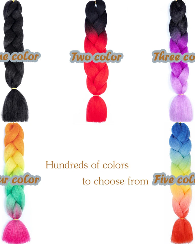 24" Synthetic Yaki Braids Hair kanekalon Ombre Braiding Hair Jumbo Braid Hair Extension For Women Hundreds of colors DIY Hair
