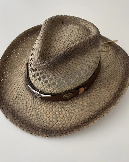 Army Green Camo Cowboy Hat Straw Hat Star Jazz Straw Hat Panama Paper Grass Western United States Cowboy Hat Fashion Travel