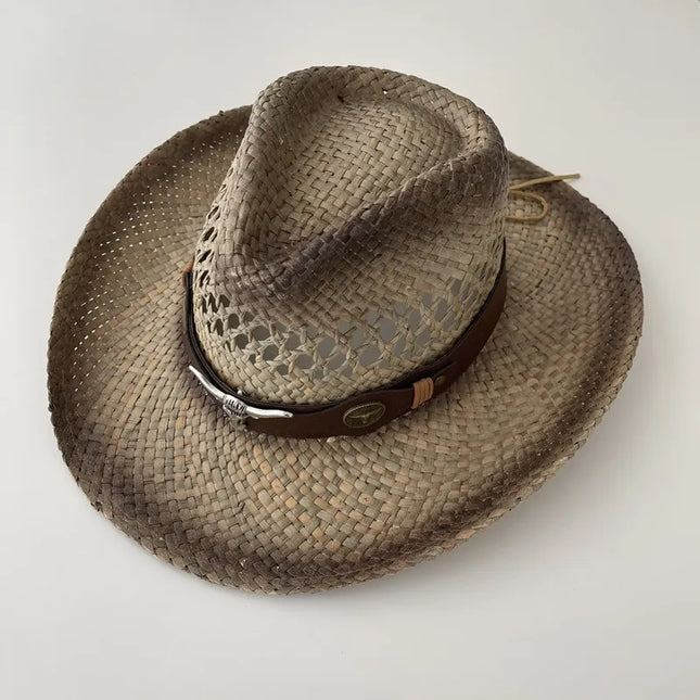 Army Green Camo Cowboy Hat Straw Hat Star Jazz Straw Hat Panama Paper Grass Western United States Cowboy Hat Fashion Travel