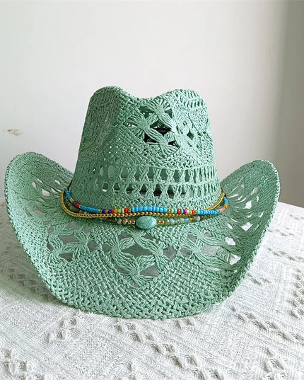 New Purple 2024 Cowboy Straw Hat Hand-woven Hollow Men's and Women's Summer Sun Hat Jazz Straw Hat Western Cowboy Hat sombrero