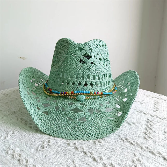 New Purple 2024 Cowboy Straw Hat Hand-woven Hollow Men's and Women's Summer Sun Hat Jazz Straw Hat Western Cowboy Hat sombrero