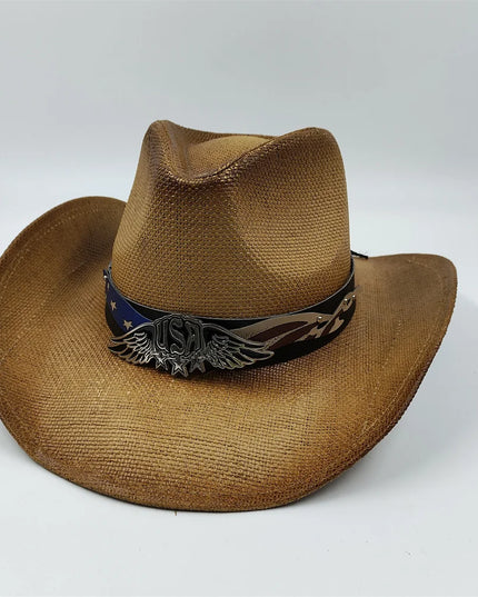 Army Green Camo Cowboy Hat Straw Hat Star Jazz Straw Hat Panama Paper Grass Western United States Cowboy Hat Fashion Travel