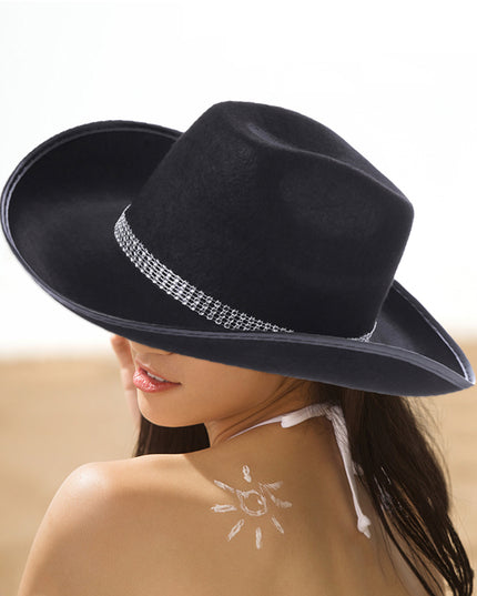 Latest Women's Black White Cowboy Hats Wide Brim Rhinestone Cowgirl Hats Women's Girls Cowboy Hats Theme Party