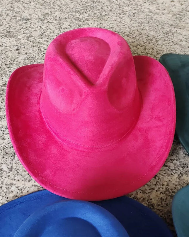 Classic Suede Leather 7.5CM Western Cowboy Women's Fedora Hat Men's Church Jazz Hat Fashion Travel Party Hat Denim Hat 2024
