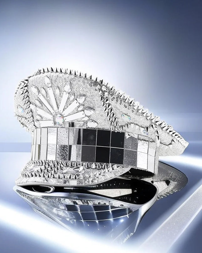 New Women men steampunk Military Hat Sergeant Captain Hat Luxury Rhinestone Festival Birthday Part Hen Do Hat Can Customize