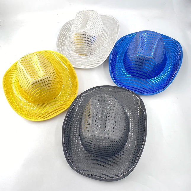 LED Western Cowboy Hat Cowgirl Hat Retro EL Wire Light Brim Jazz Top Hat Bride Cowboy Hat Cosplay Cowboy Costume For Women Men