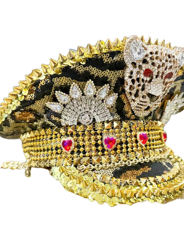 Steampunk Leopard Print Festival Captain Hat Leopard Head Military Cap Music Festival Party Bachelor Party Cosplay Masquerade