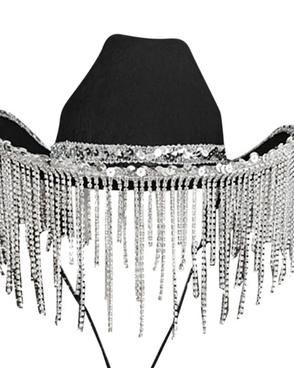 Rhinestones Tassels Hat for Women Teens Girl Breathable Wide Brim BeachSun Hat Music Festival Hat Bachelorette Party Cap