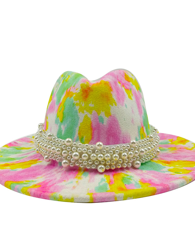 bulk price fedora hat for women Tie dyed hat   3d painted felt hat party hat model photo wide brim panama cap unisex cap