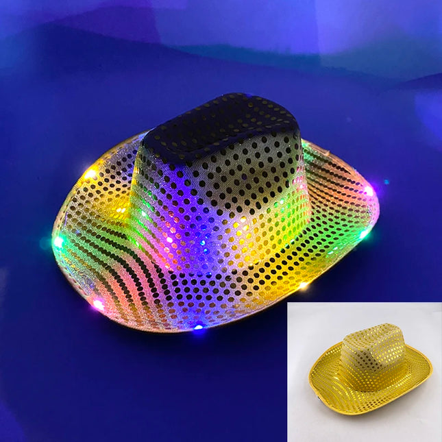 LED Western Cowboy Hat Cowgirl Hat Retro EL Wire Light Brim Jazz Top Hat Bride Cowboy Hat Cosplay Cowboy Costume For Women Men