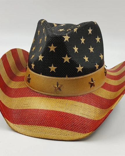 Army Green Camo Cowboy Hat Straw Hat Star Jazz Straw Hat Panama Paper Grass Western United States Cowboy Hat Fashion Travel