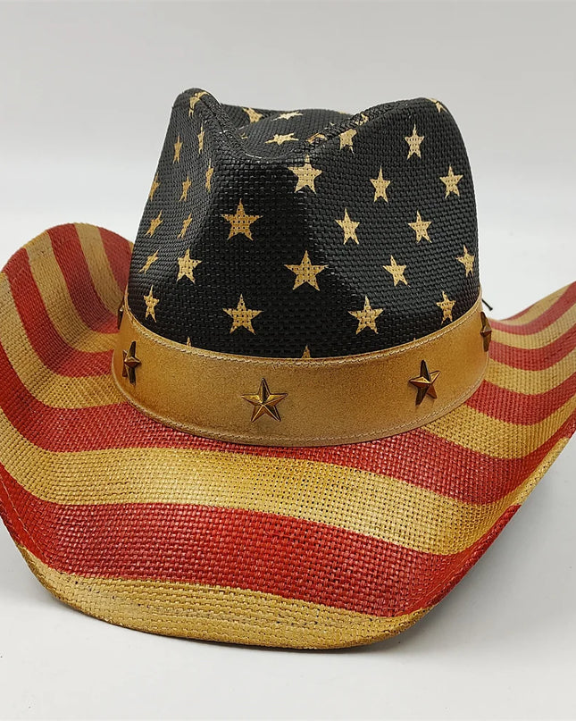 Army Green Camo Cowboy Hat Straw Hat Star Jazz Straw Hat Panama Paper Grass Western United States Cowboy Hat Fashion Travel