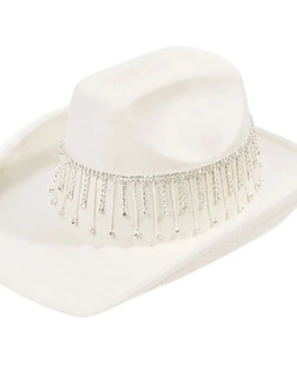 Rhinestones Tassels Hat for Women Teens Girl Breathable Wide Brim BeachSun Hat Music Festival Hat Bachelorette Party Cap