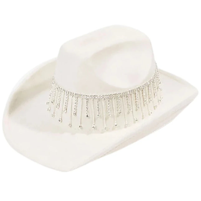Rhinestones Tassels Hat for Women Teens Girl Breathable Wide Brim BeachSun Hat Music Festival Hat Bachelorette Party Cap