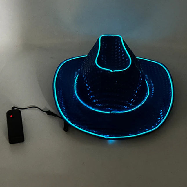LED Western Cowboy Hat Cowgirl Hat Retro EL Wire Light Brim Jazz Top Hat Bride Cowboy Hat Cosplay Cowboy Costume For Women Men