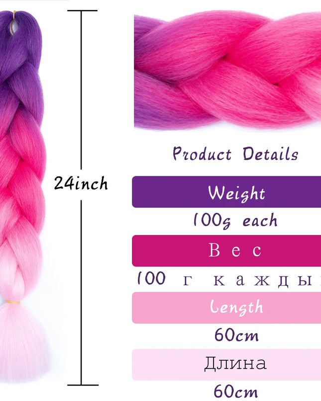24 Inch Jumbo Braids Extensions Synthetic Braiding Hair Afro Ombre Color kanekalon Hair for Children Braid