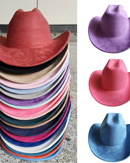 Classic Suede Leather 7.5CM Western Cowboy Women's Fedora Hat Men's Church Jazz Hat Fashion Travel Party Hat Denim Hat 2024