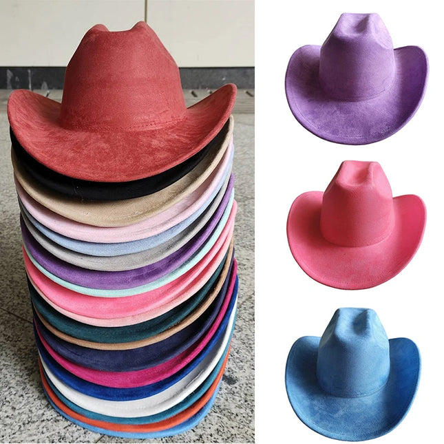 Classic Suede Leather 7.5CM Western Cowboy Women's Fedora Hat Men's Church Jazz Hat Fashion Travel Party Hat Denim Hat 2024