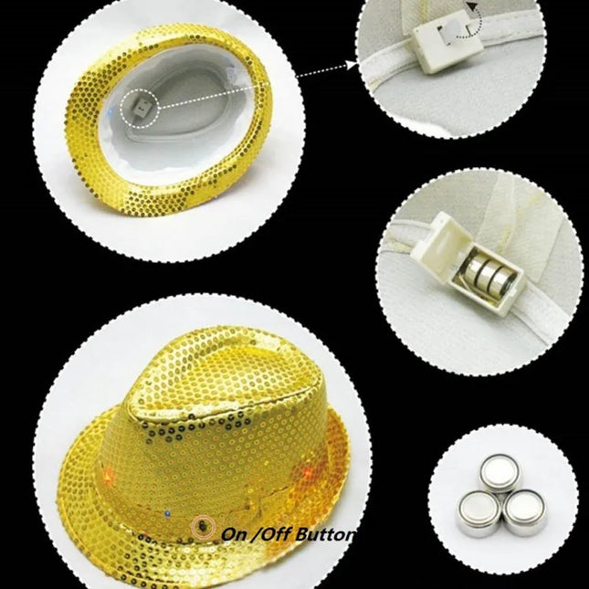 New Colorful Led Luminous Jazz Hat Party Carnival Light Up Sequin Hat Adult Glitter Festival Dress Up Cap For Men Women