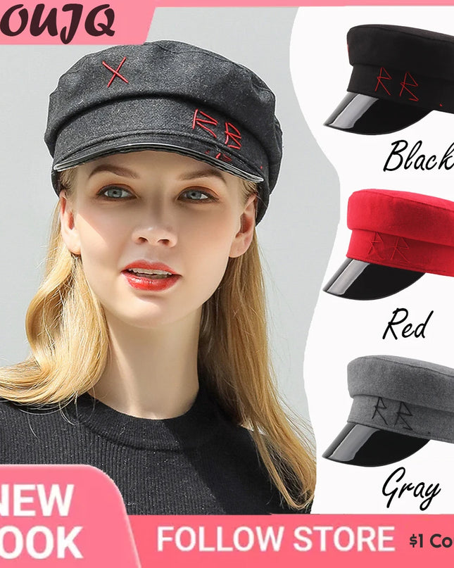 INS Navy Sailor Cap Military Army Caps Lettering Embroidery Punk PU Hat Cool Marine Hat Caps for Woman Lady Girls Sombreros