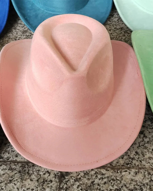 Classic Suede Leather 7.5CM Western Cowboy Women's Fedora Hat Men's Church Jazz Hat Fashion Travel Party Hat Denim Hat 2024