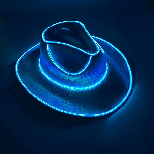 LED Western Cowboy Hat Cowgirl Hat Retro EL Wire Light Brim Jazz Top Hat Bride Cowboy Hat Cosplay Cowboy Costume For Women Men