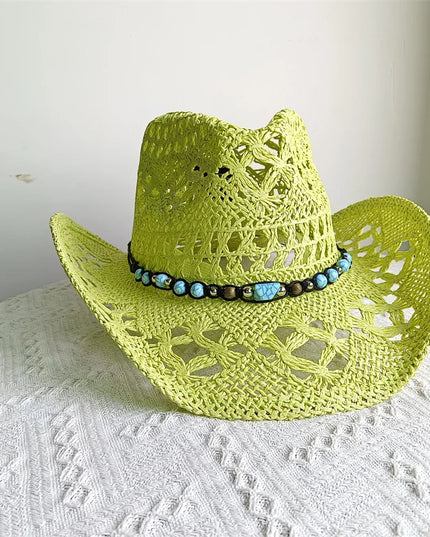 New Purple 2024 Cowboy Straw Hat Hand-woven Hollow Men's and Women's Summer Sun Hat Jazz Straw Hat Western Cowboy Hat sombrero