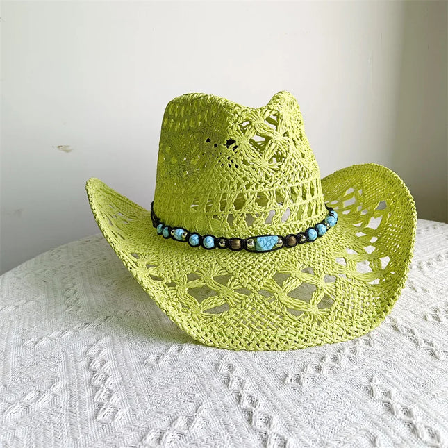 New Purple 2024 Cowboy Straw Hat Hand-woven Hollow Men's and Women's Summer Sun Hat Jazz Straw Hat Western Cowboy Hat sombrero