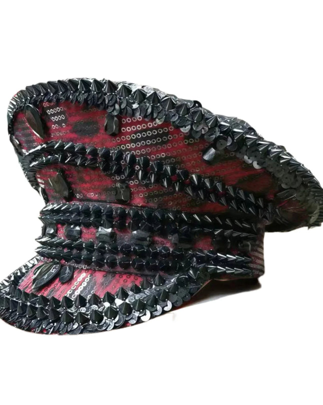 2025 Bling Captain Hat Rhinestone Captains Hat for Men Steampunk Handmade Burning Man Mardi Gras Music Festival HongLuan Unisex