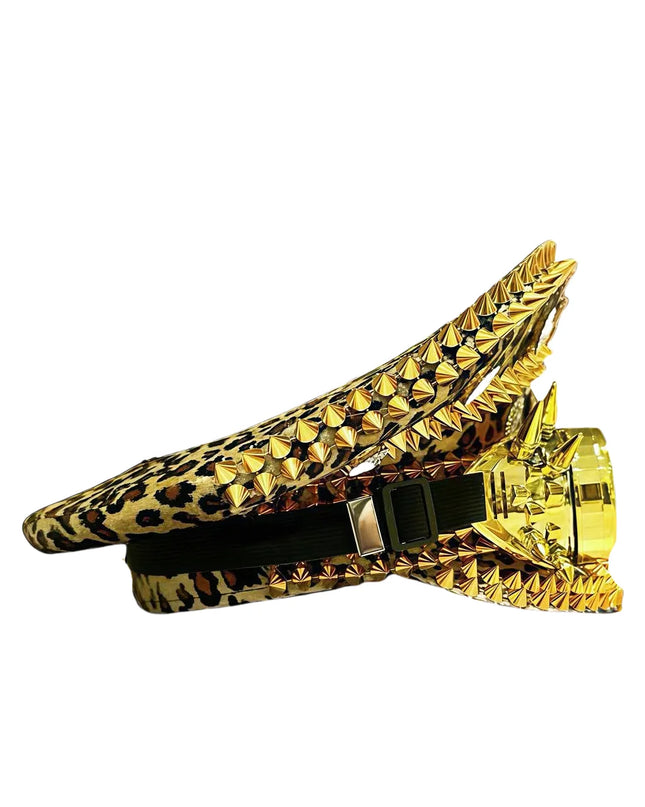 Leopard Print Steampunk Captain Hat Punk Goggles Gold Music Festival Masquerade Military Cap Costume Cosplay Accessor Unisex