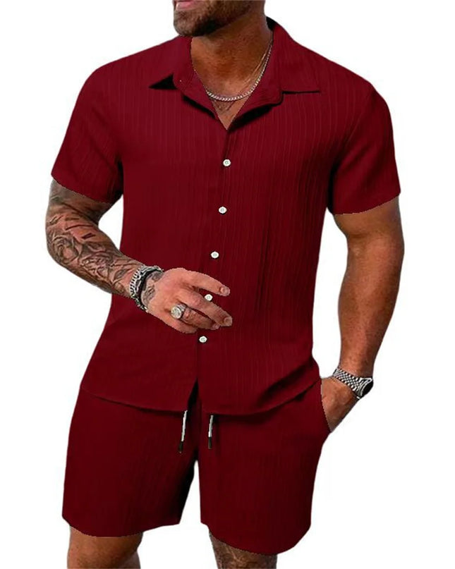 2024 New style Summer Men's Fashion Beach Suit Outdoor Sports Casual Shirt Solid color Loose Short Sleeve Shorts Beach two-piece