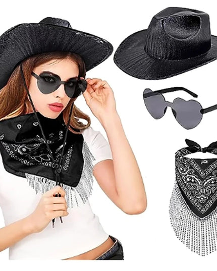 Rhinestones Tassels Hat for Women Teens Girl Breathable Wide Brim BeachSun Hat Music Festival Hat Bachelorette Party Cap