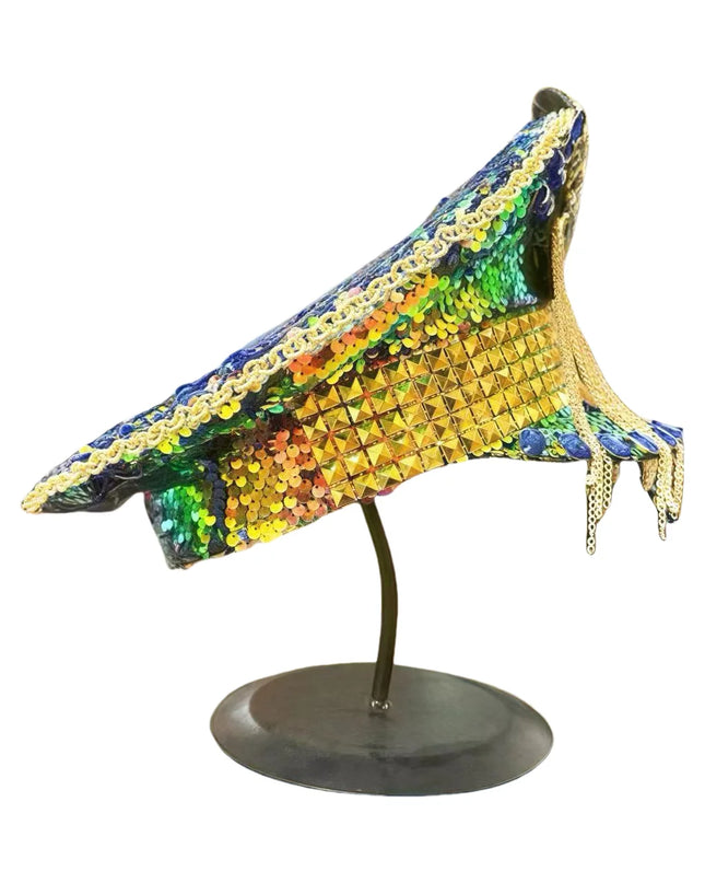 2025 Bling Captain Hat Rhinestone Captains Hat for Men Steampunk Handmade Burning Man gorras para hombres Army Military Cap