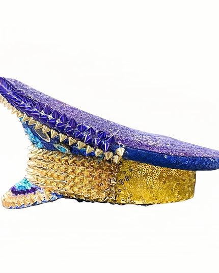 Ramadan Festival Captain Hat Moon Blue Gold Rivet Unisex Adult Military Cap Rhinestone Hen Do Hat Steampunk Masquerade Party