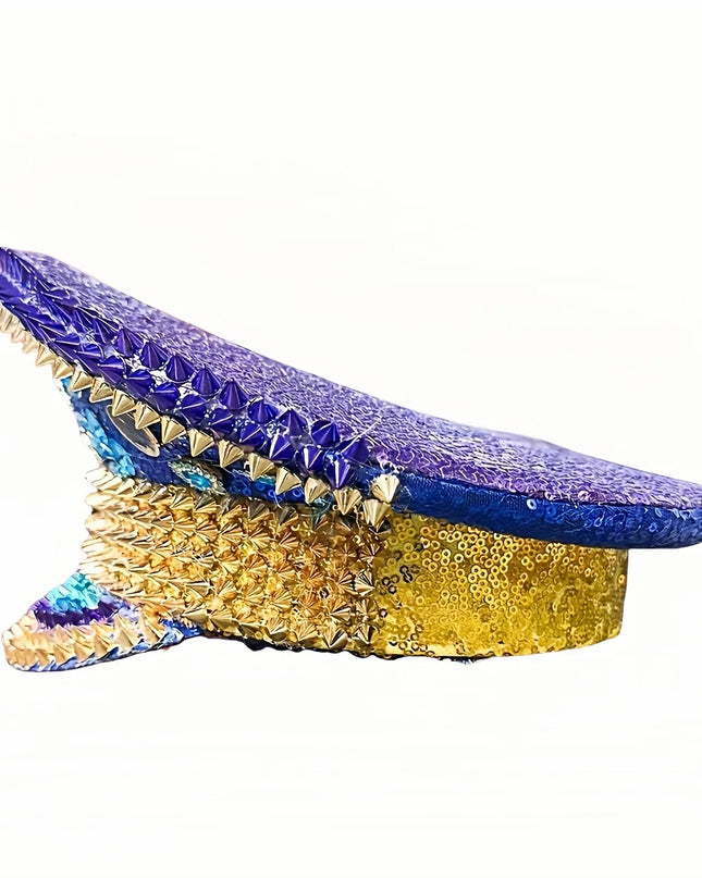 Ramadan Festival Captain Hat Moon Blue Gold Rivet Unisex Adult Military Cap Rhinestone Hen Do Hat Steampunk Masquerade Party