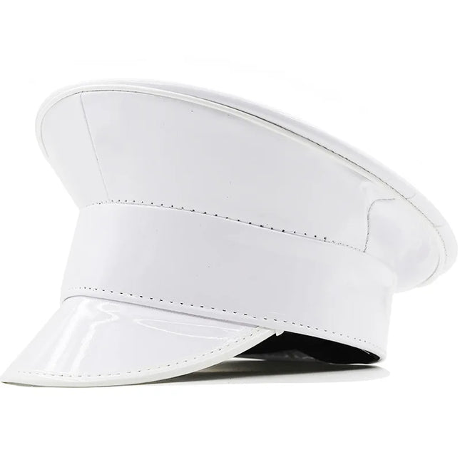 Women Men PU Leather Captain Cap Rainbow Laser Patent Leather Military Hat Prom Performance Bar Cosplay Show Hat Beret Cap