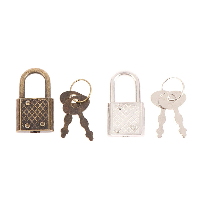 1SET Mini Retro Padlock for Notepad Diary Small Luggage Box Lock With Keys Zinc Alloy Suitcase Locker Hardware Set