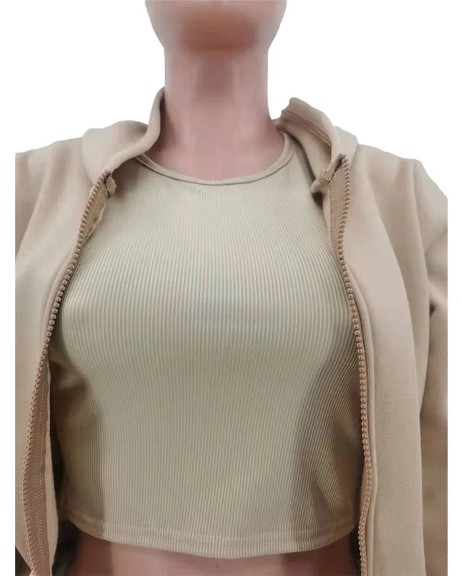 3pcs Women's Clothing Set Fleece-lined Hooded Sweater &Sleeveless Tank Top & Sports Sweatpants Pants