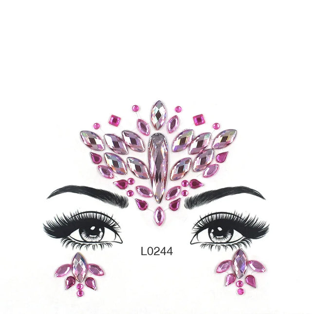 3D Sexy Face Tattoo Crystal Stickers Temporary Tattoos Glitter Fake Tattoo Rhinestones Masquerade Women Party Face Jewels Tattoo
