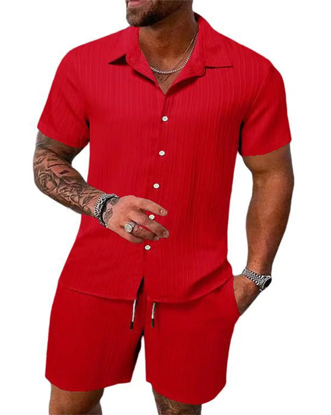 2024 New style Summer Men's Fashion Beach Suit Outdoor Sports Casual Shirt Solid color Loose Short Sleeve Shorts Beach two-piece