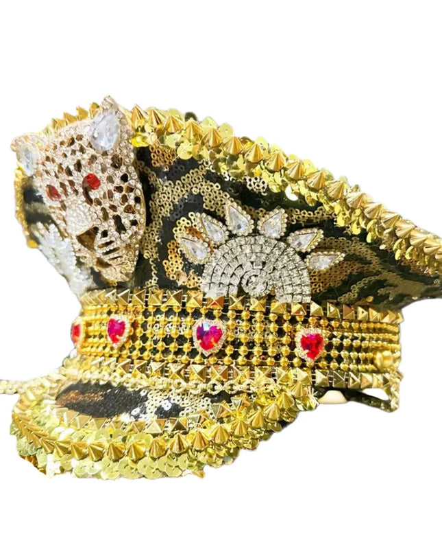 Steampunk Leopard Print Festival Captain Hat Leopard Head Military Cap Music Festival Party Bachelor Party Cosplay Masquerade