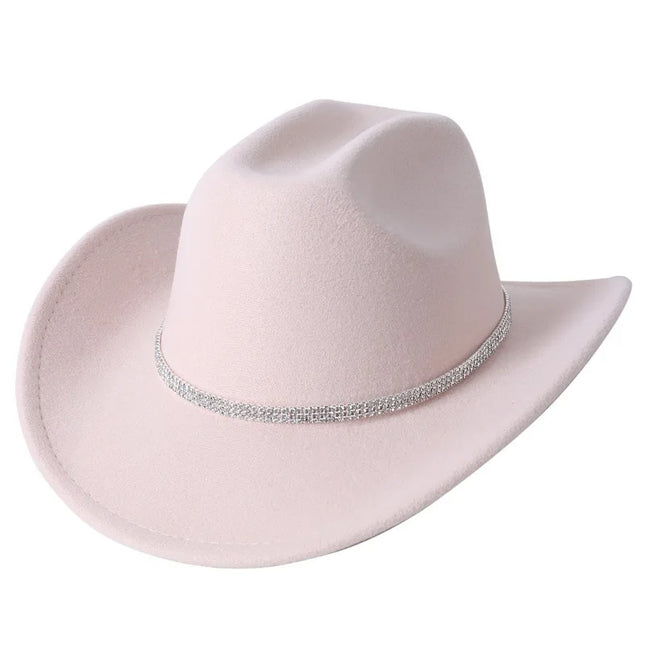 Fashion Rhinestone Girls Cowboy Hat for Women and Men with Shapeable Wide Brim - Felt Cattleman Western Cowgirls Hats Party Hat