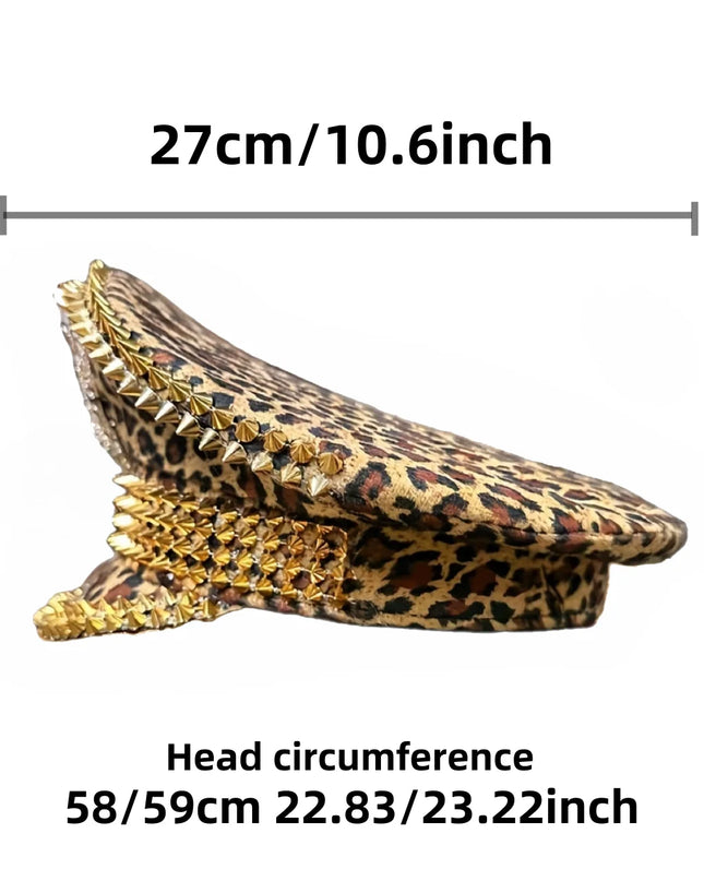 Leopard Print Head Festival Captain Hat Rock Steampunk Military Cap Handmade Masquerade Headwear Music Festival Bride Party Hat
