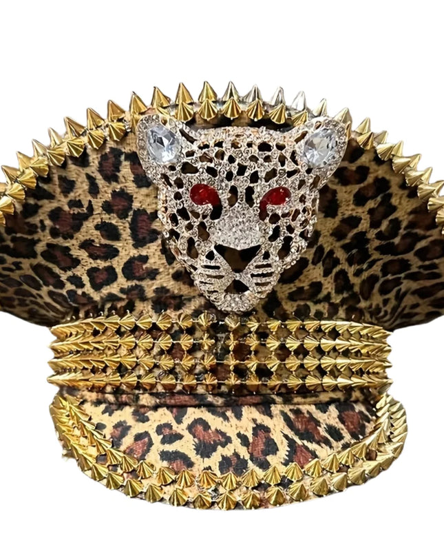 Leopard Print Head Festival Captain Hat Rock Steampunk Military Cap Handmade Masquerade Headwear Music Festival Bride Party Hat