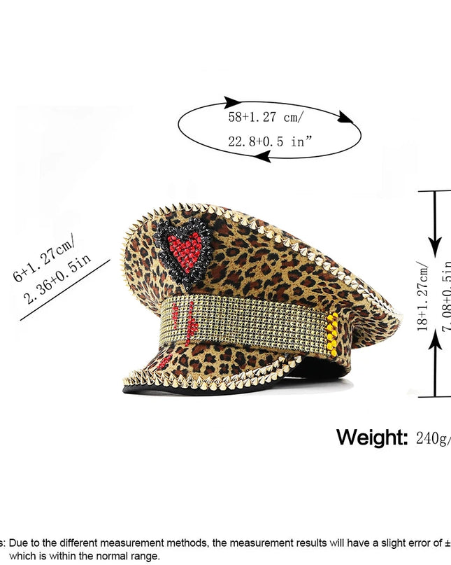 Luxury Rhinestone Women Leopard Military Hat Sergeant Bridal Hat Hen Do Hat Festival Steampunk Captain Birthday Part Hat