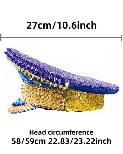 Ramadan Festival Captain Hat Moon Blue Gold Rivet Unisex Adult Military Cap Rhinestone Hen Do Hat Steampunk Masquerade Party
