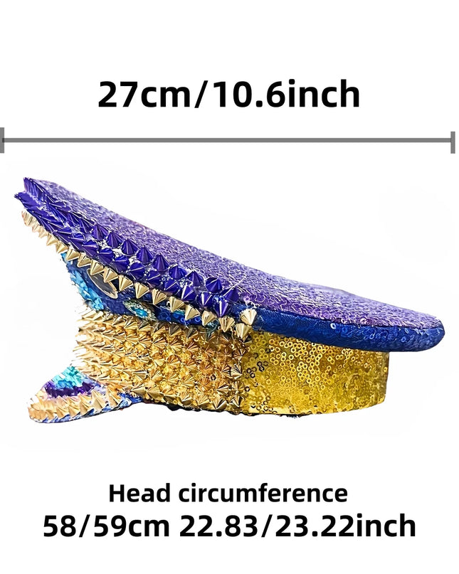 Ramadan Festival Captain Hat Moon Blue Gold Rivet Unisex Adult Military Cap Rhinestone Hen Do Hat Steampunk Masquerade Party