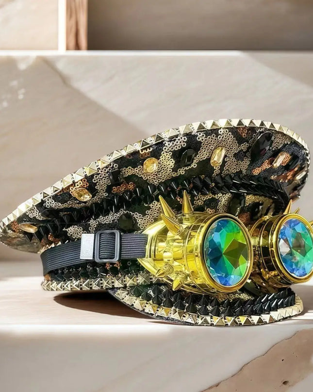 Festival Steampunk Captain Hat with Sequin & Rhinestone | Rave Accessories Cosplay Burning Man Party Hats for Woman