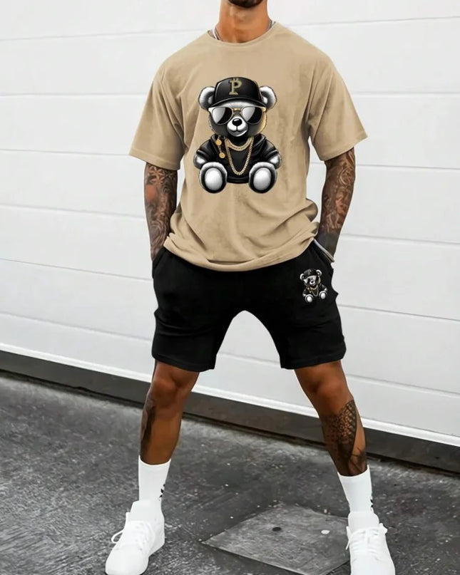 2 Piece Set Summer Men's Daily T-shirt And Beach Shorts Set Outdoor Casual Men's Short Sleeves Street Style Men's Shorts