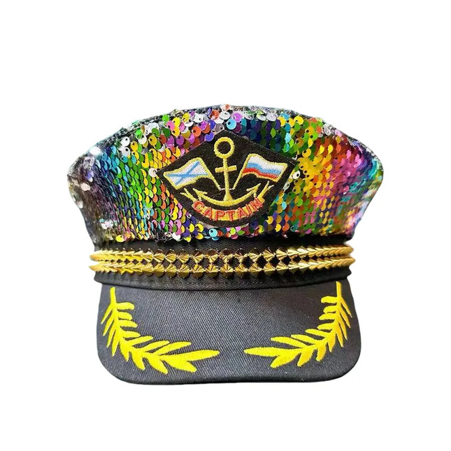 Stylish Navy Party Hat with Sequins and Gold Studs, Suitable for Bachelorette Parties, Bars, Music Festivals